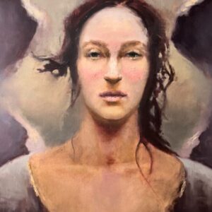 A painting of a woman with long hair.