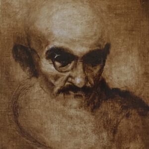 A painting of an old man with a beard and eyes.