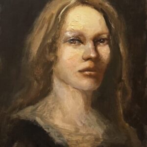 Portrait of a woman with long hair.